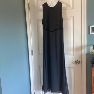 Charcoal gray chiffon dress with black velvet detail. 80’s vintage.